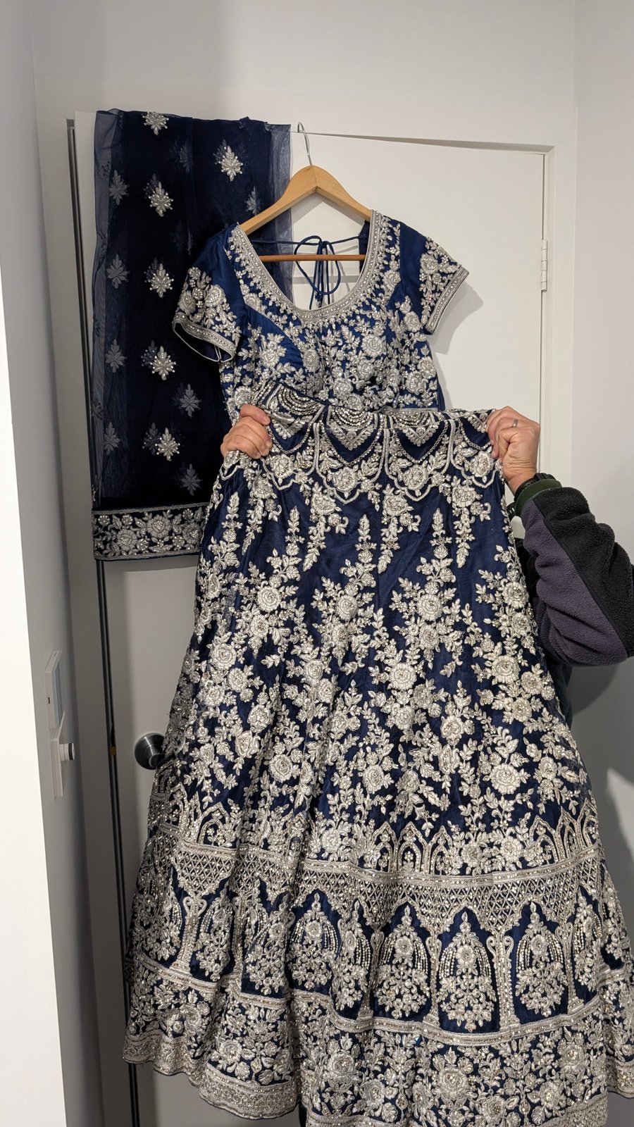Heavy navy and silver work lehenga